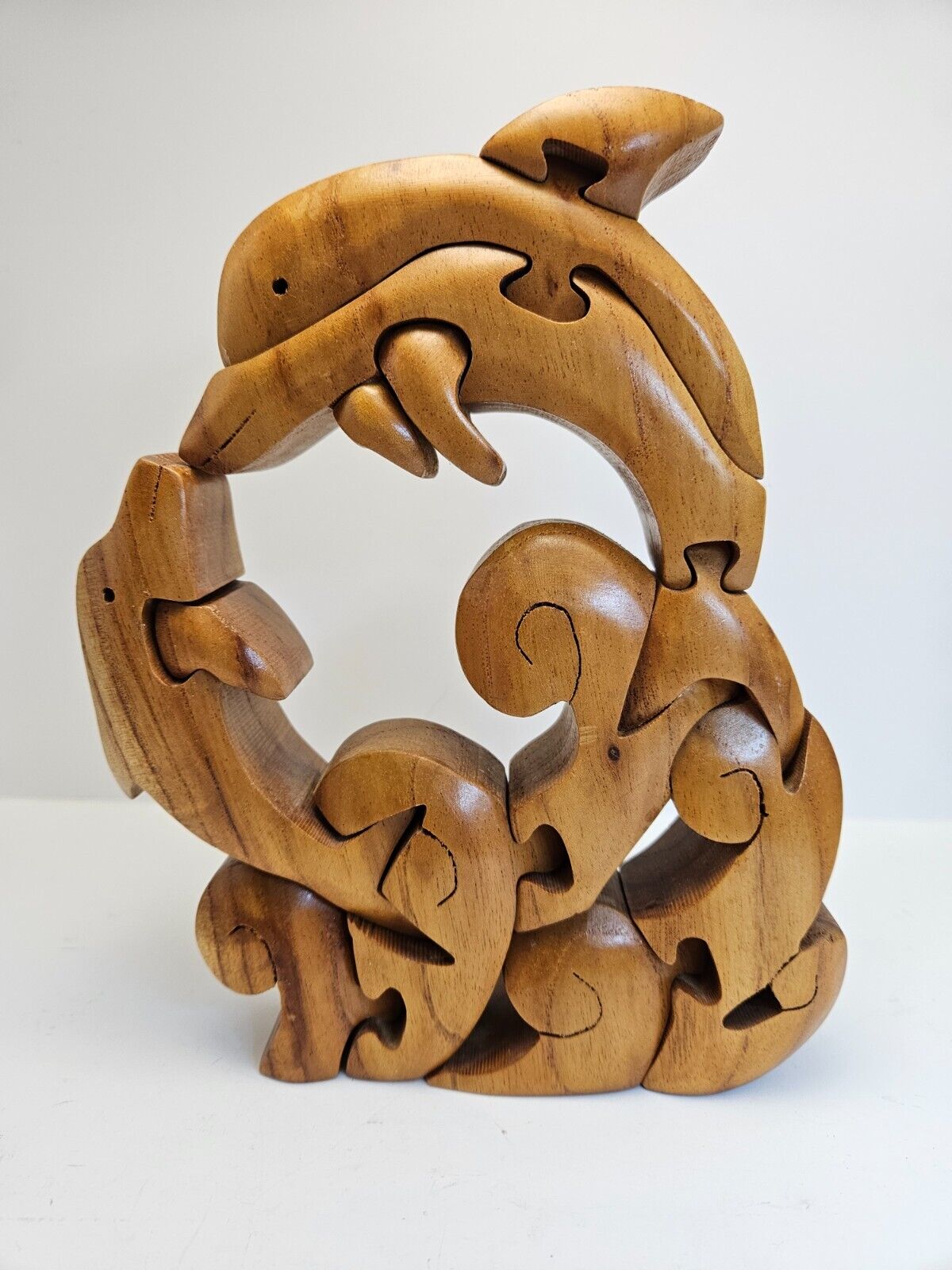 Wooden 12 Piece Vertical 3D Dolphin Jigsaw Puzzle Figurine ALLWAZE New Zealand