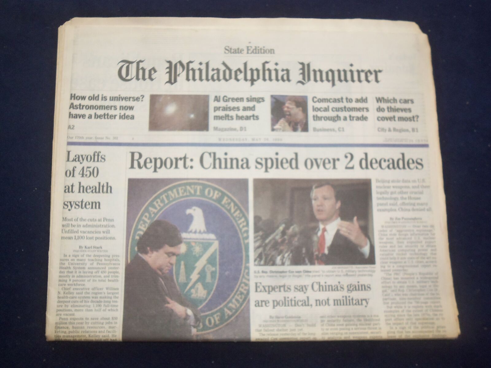 1999 MAY 26 PHILADELPHIA INQUIRER - REPORT: CHINA SPIED OVER 2 DECADES - NP 7186