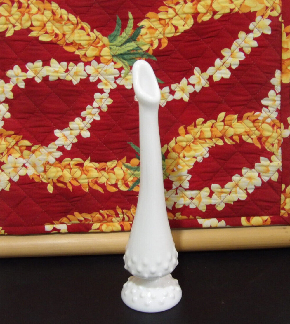 Fenton White Milk Glass Hobnail Swung Stretch Pedestal Bud Flower Vase 9 7/8\