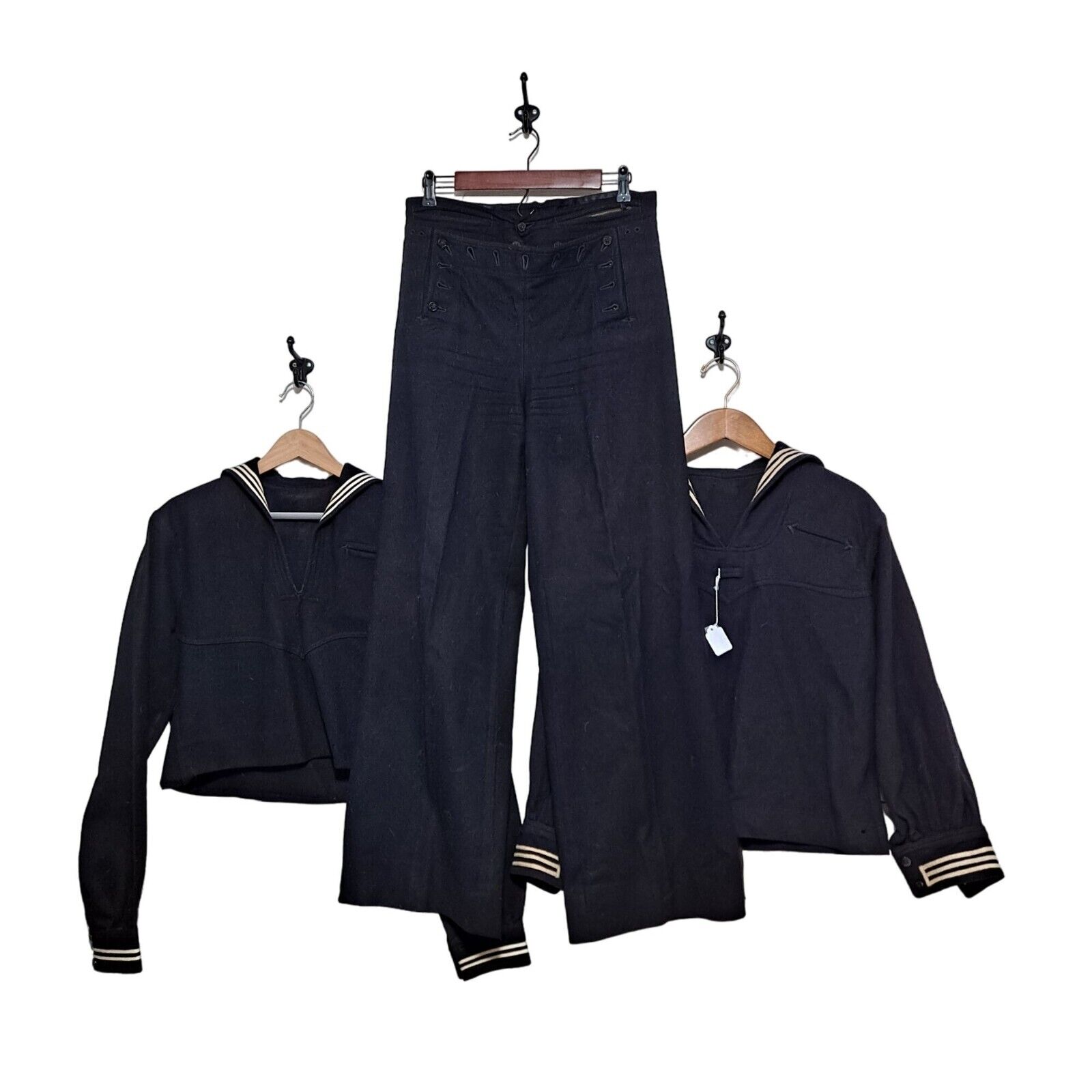Vintage WWII US Navy Sailor Uniform Men 3pc Wool Set Classic Pants Jacket Anchor