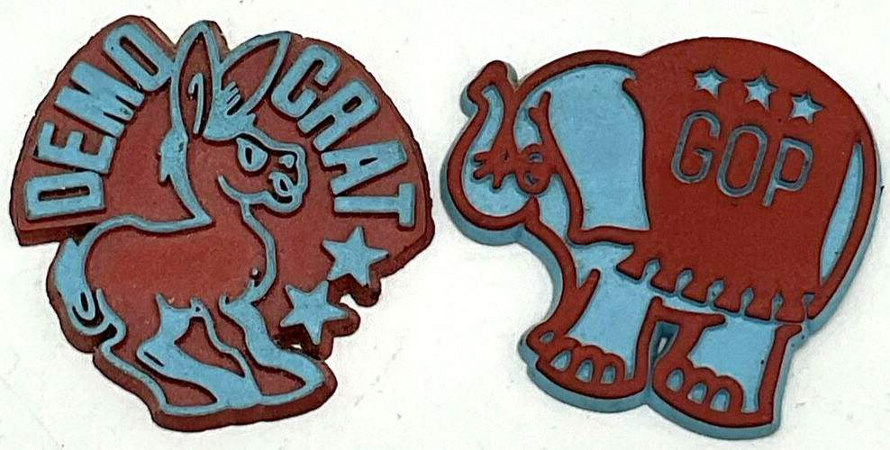 Vintage Democrat Donkey & Republican Elephant Refrigerator Magnets Blue