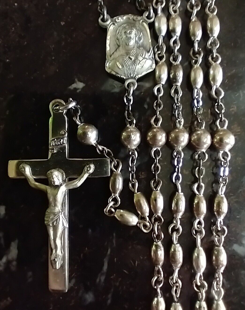 Vintage Catholic Rosary Creed Sterling Silver Marked Ctr&Cfx BB Style Beads