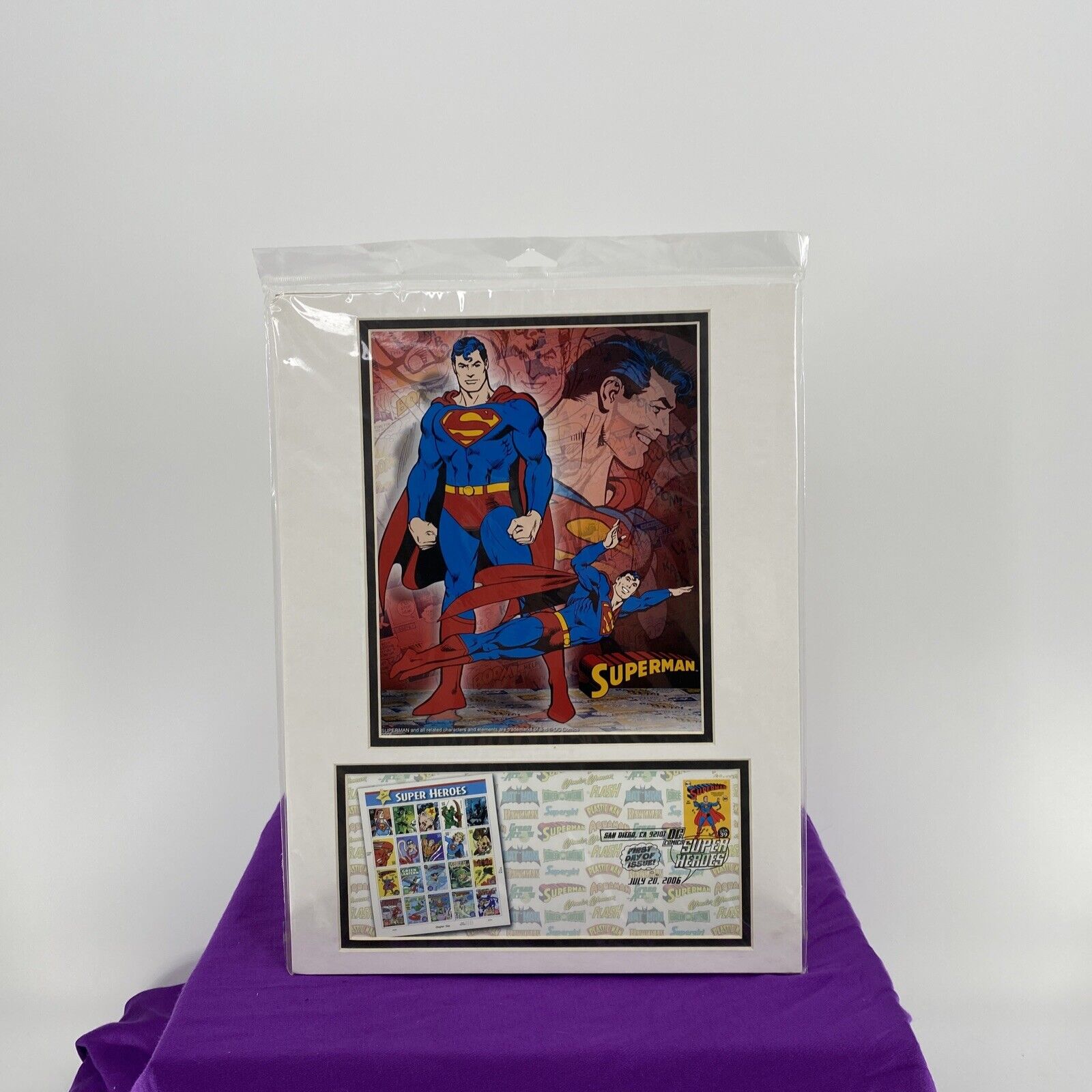Superman First Day Issue USPS Stamp w/envelope & Art-Print Matted 2006 Sealed