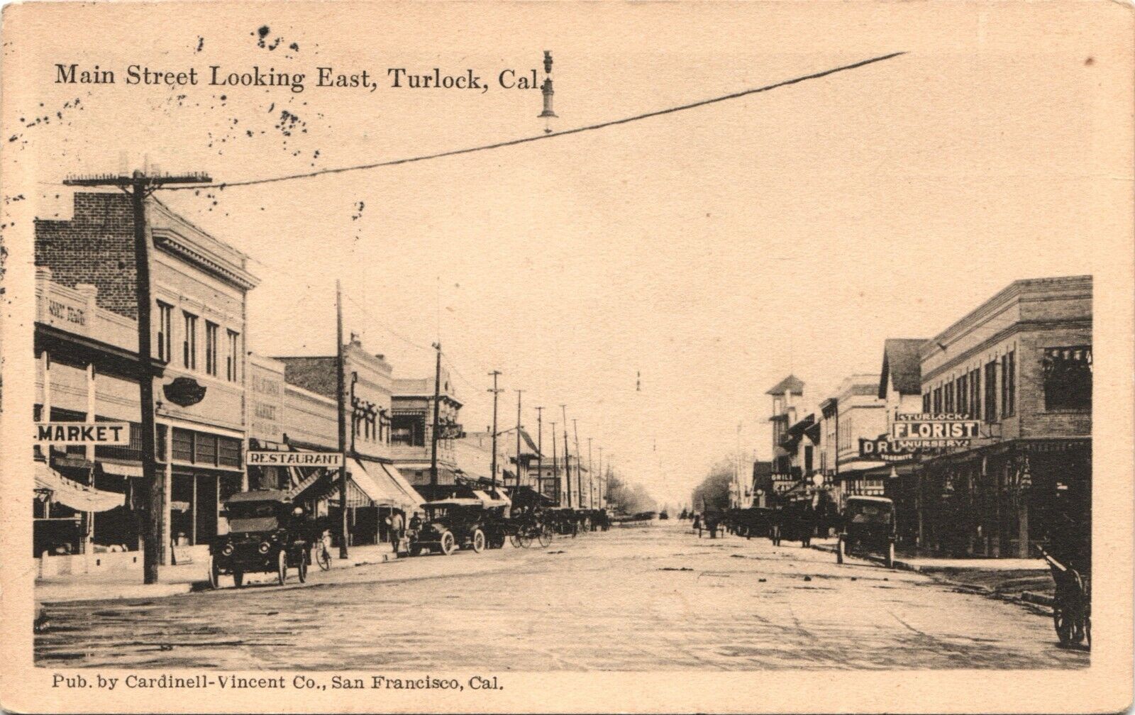 MAIN STREET LOOKING EAST antique picture postcard TURLOCK CALIFORNIA CA