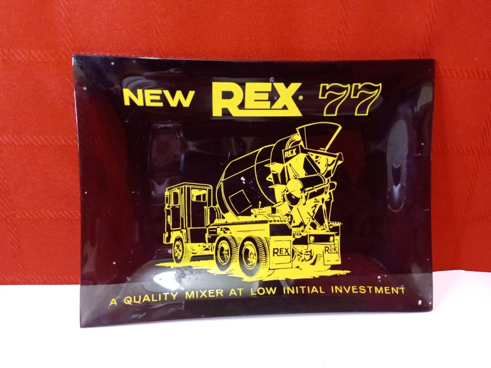 Vtg Rare Rex 77 Concrete Mixer Truck Glass Promo Dish Tray Amber Yellow
