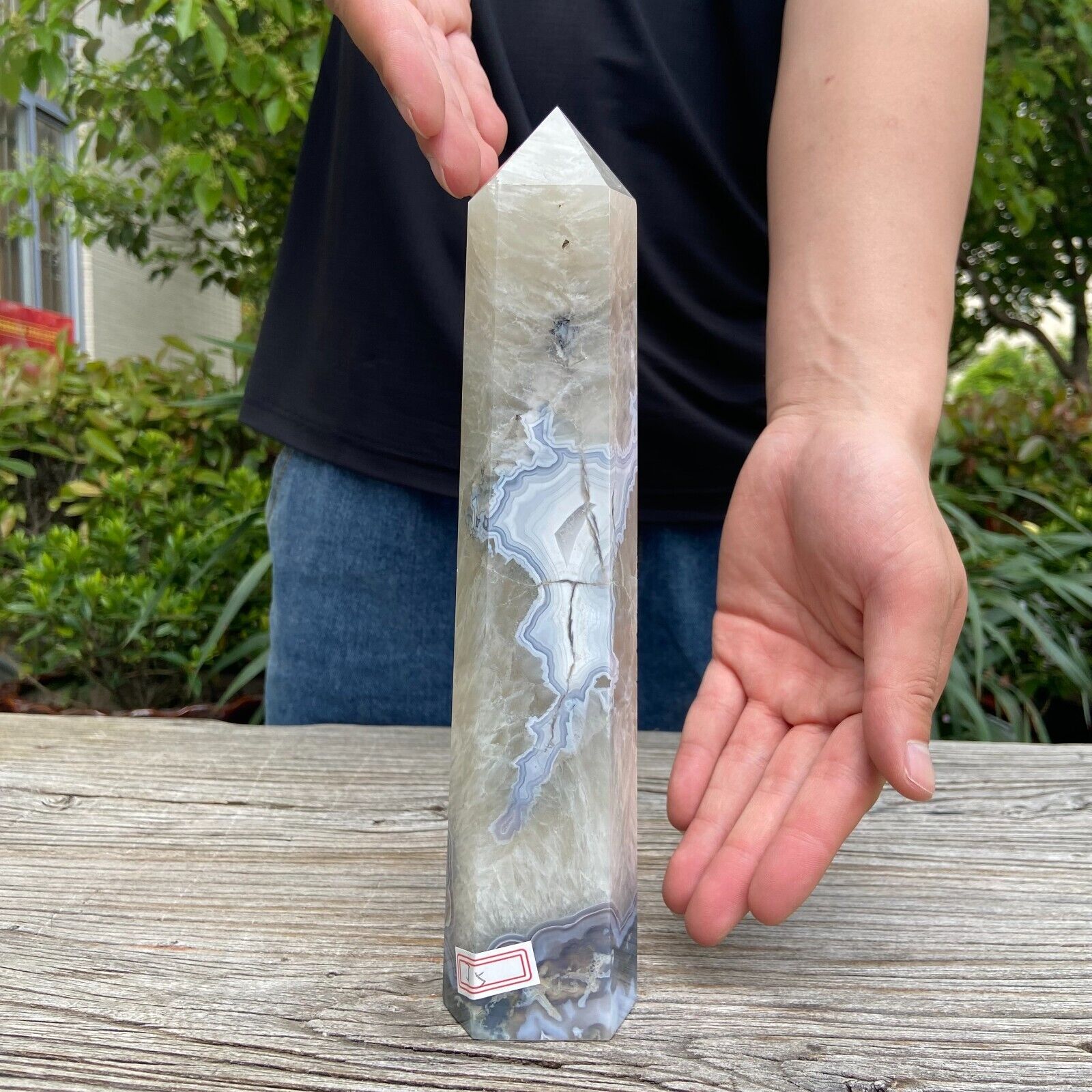 2.4LB 9.8\'\' Natural Moss Agate Obelisk Quartz Point Crystal Healing Decor Reiki