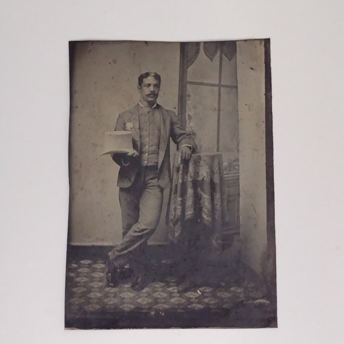 Rare African American Man Holding Tophat 1860's Tintype Antique