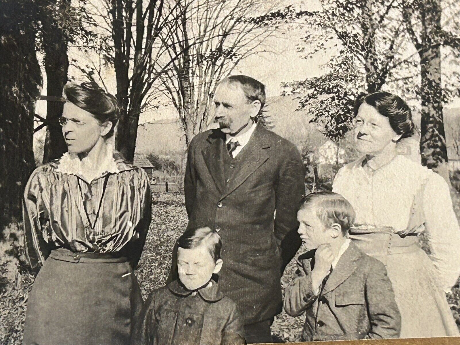 Antique Photo Group Family Man Woman Children Outside