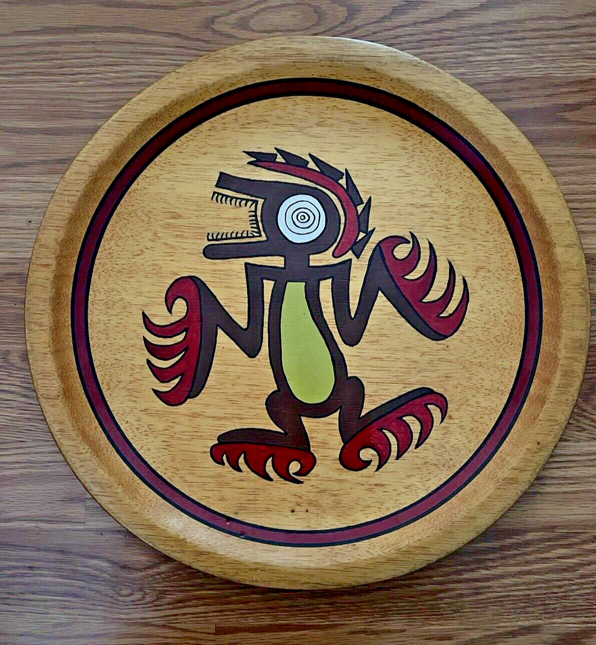 Vintage Hand Painted “Turtle God” Panamanian Wooden Tray/Wall Art