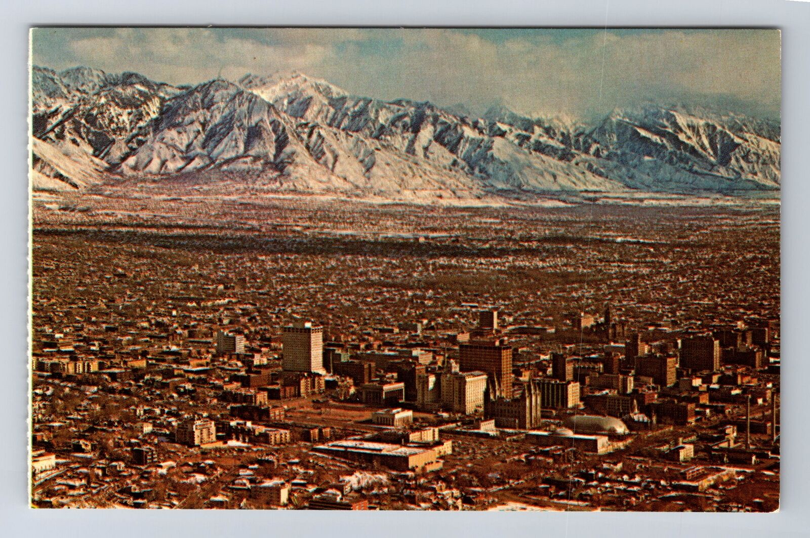 Salt Lake City UT-Utah, Aerial Salt Lake City, Wasatch Mt Range Vintage Postcard