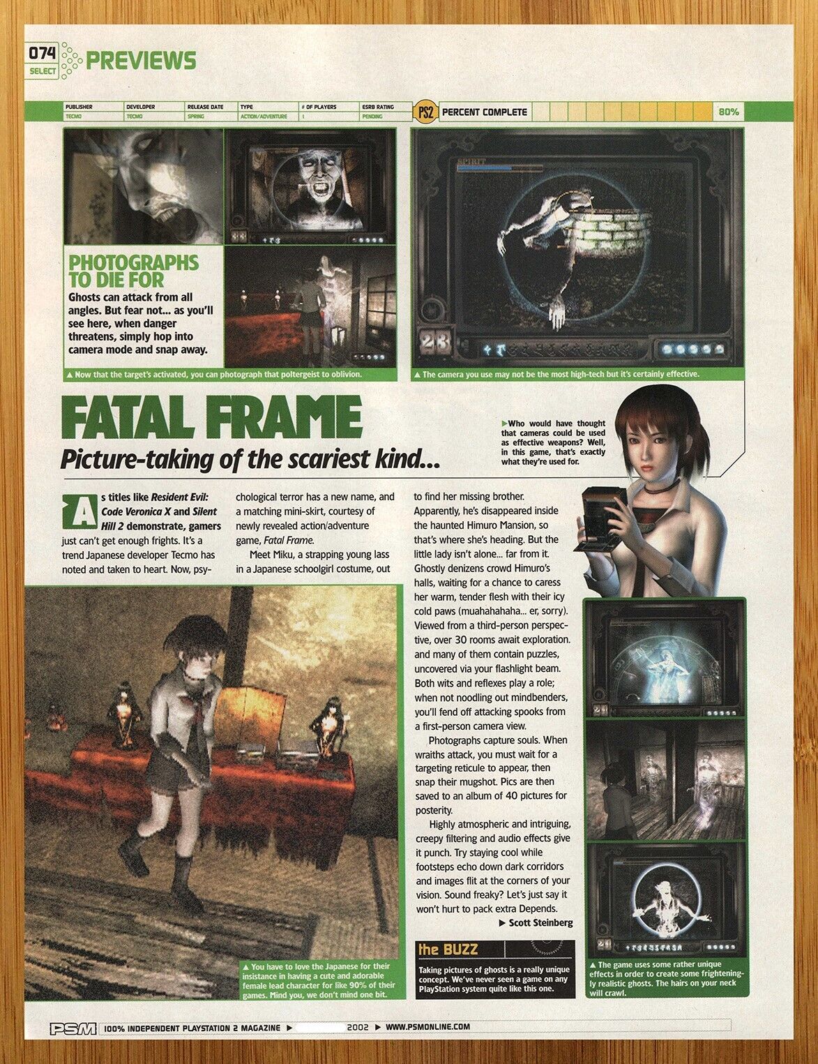 2001 Fatal Frame PS2 PREVIEW Print Ad/Poster Authentic Video Game Promo Art 00s