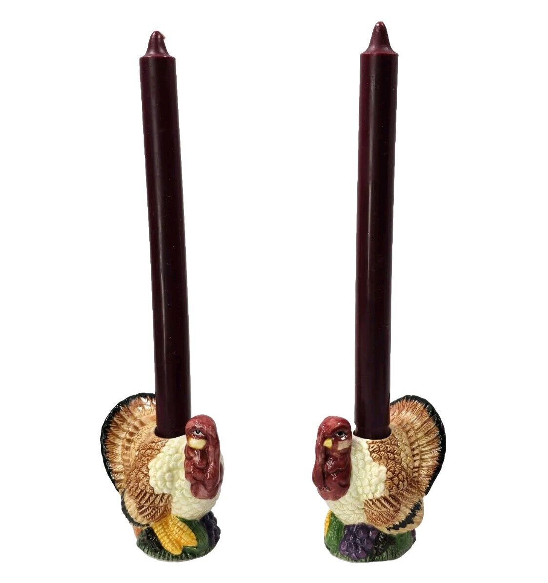 Set Of 2  Thanksgiving Porcelain Turkeys Candle Holder. 3 Inches.