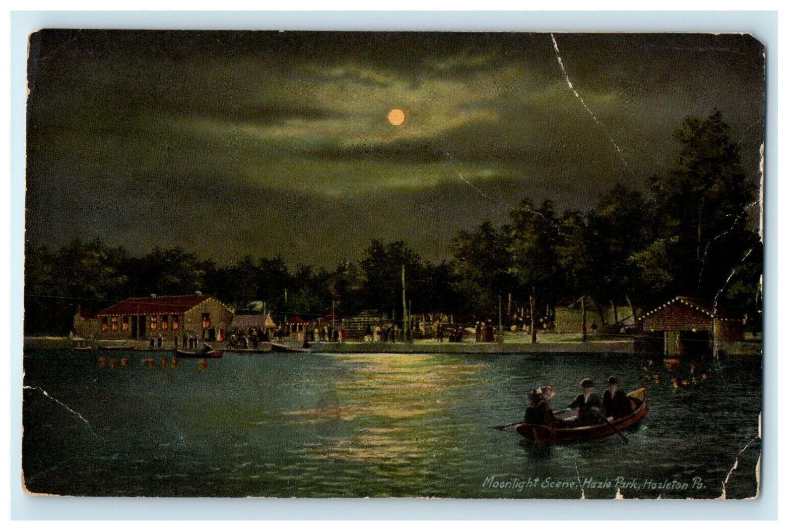 1910 Moonlight Scene, Hazle Park, Hazleton Pennsylvania PA Postcard