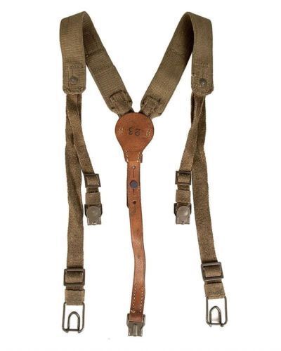 Original Czech Army Y-Strap canvas & leather suspenders harness shoulder