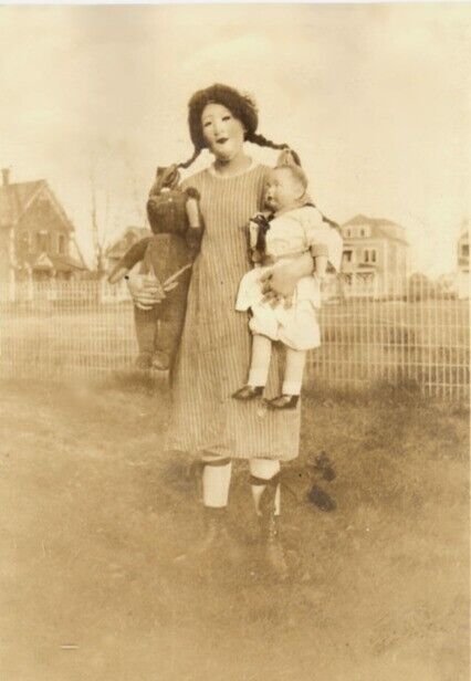 Vintage Strange Creepy Photo Girl Doll Scary Costume  7 x 10  Photo Reprint A-7