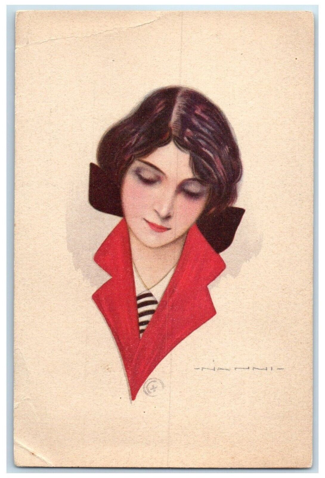 c1910\'s Pretty Woman Short Hair Handpainted Nanni Italy Vintage Postcard