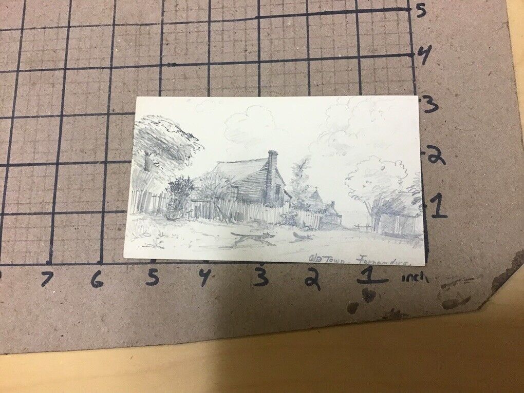 original ALDEN WHITE drawling on postcard -- 1920's unsigned - OLD TOWN fernandi