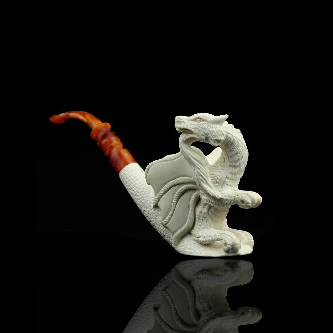 Large Dragon Pipe By Ali Handmade  Block Meerschaum-NEW Custom Made CASE#1296