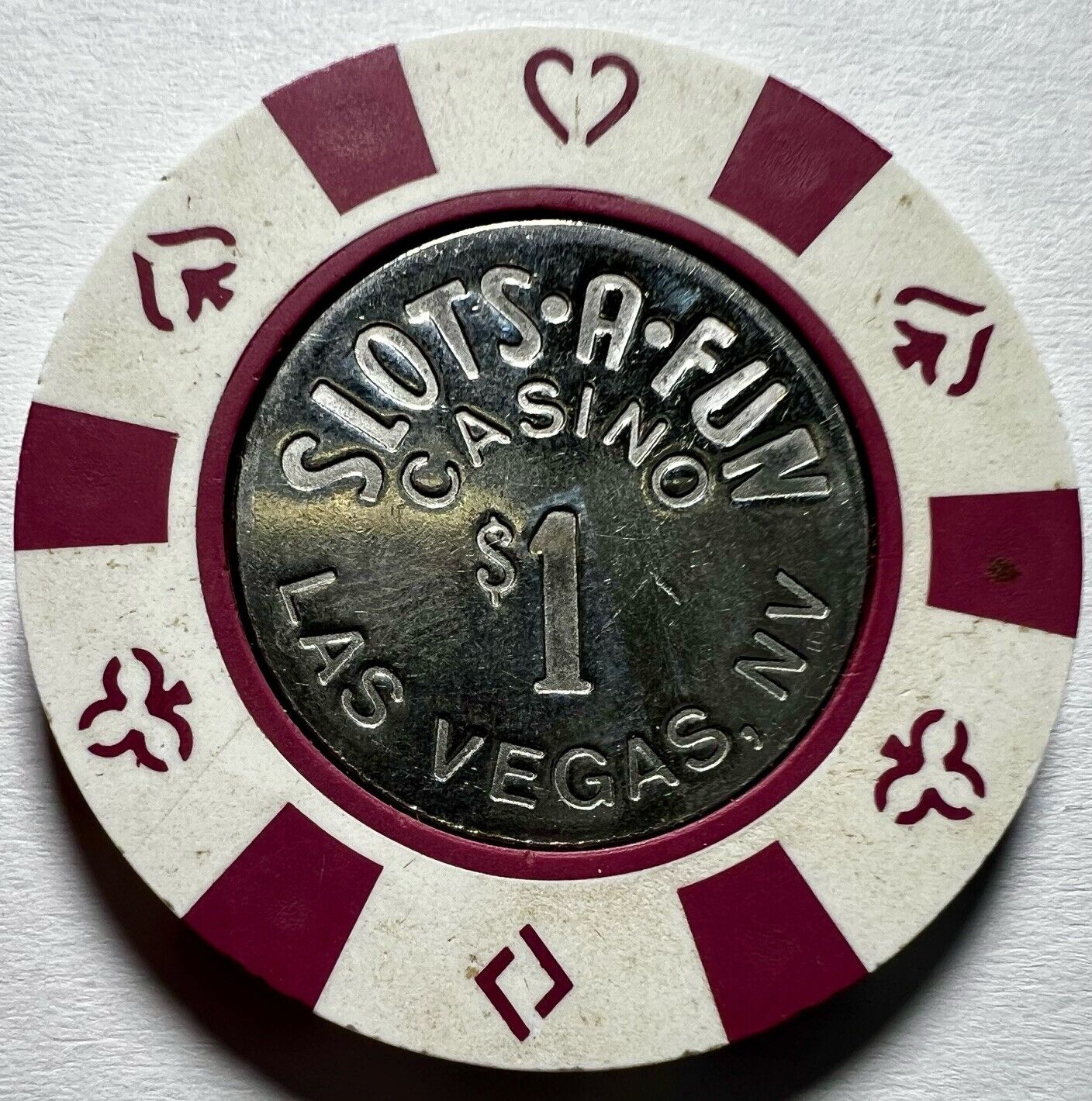 Slots-A-Fun $1 Casino Chip, coin-inlay
