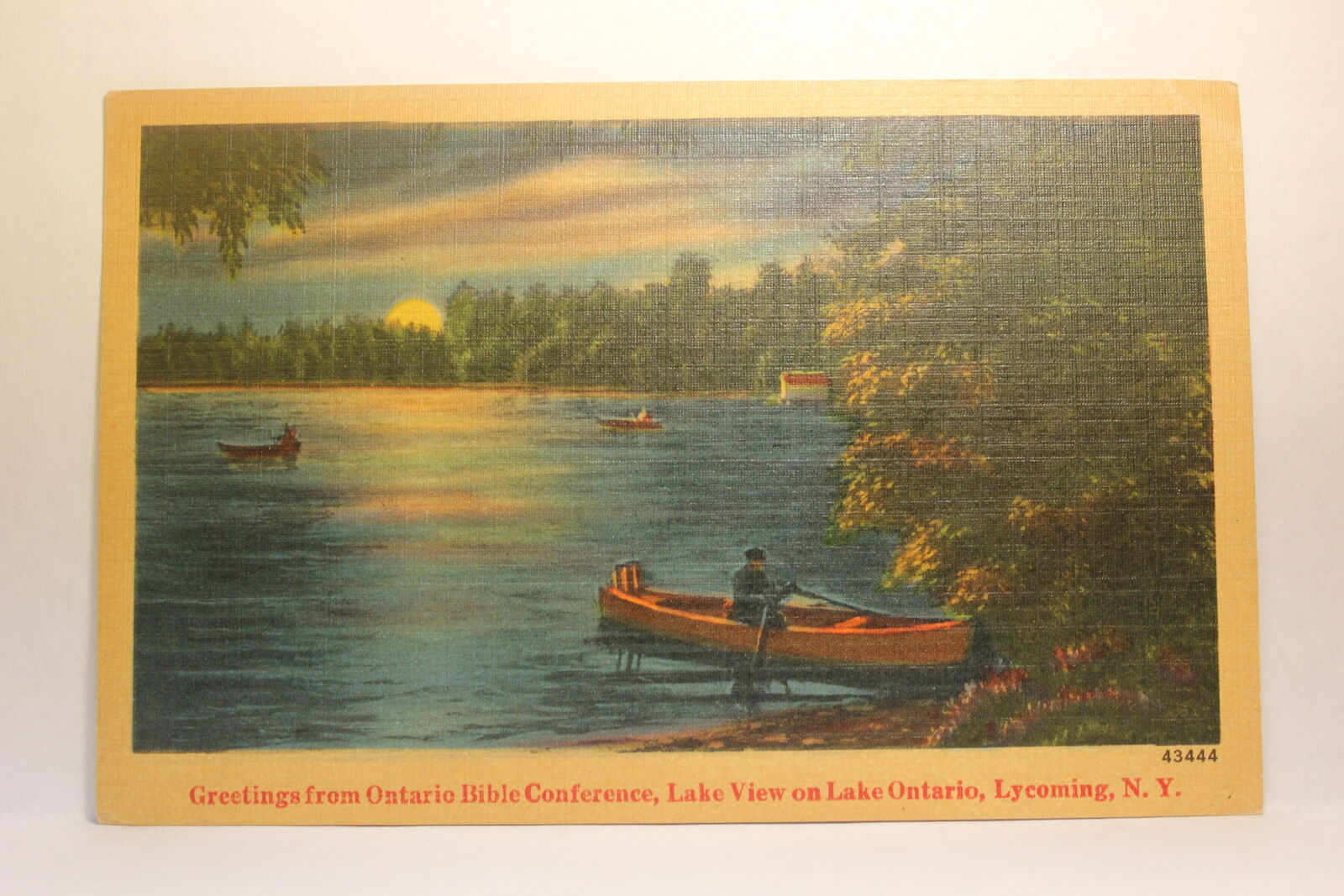 Postcard Greetings From Ontario Bible Conference Lake Ontario Lycoming NY K25