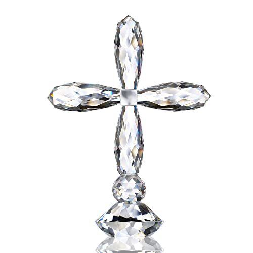 5.3 Tall Crystal Cross Standing on Base Glass Cross Figurine Collectible