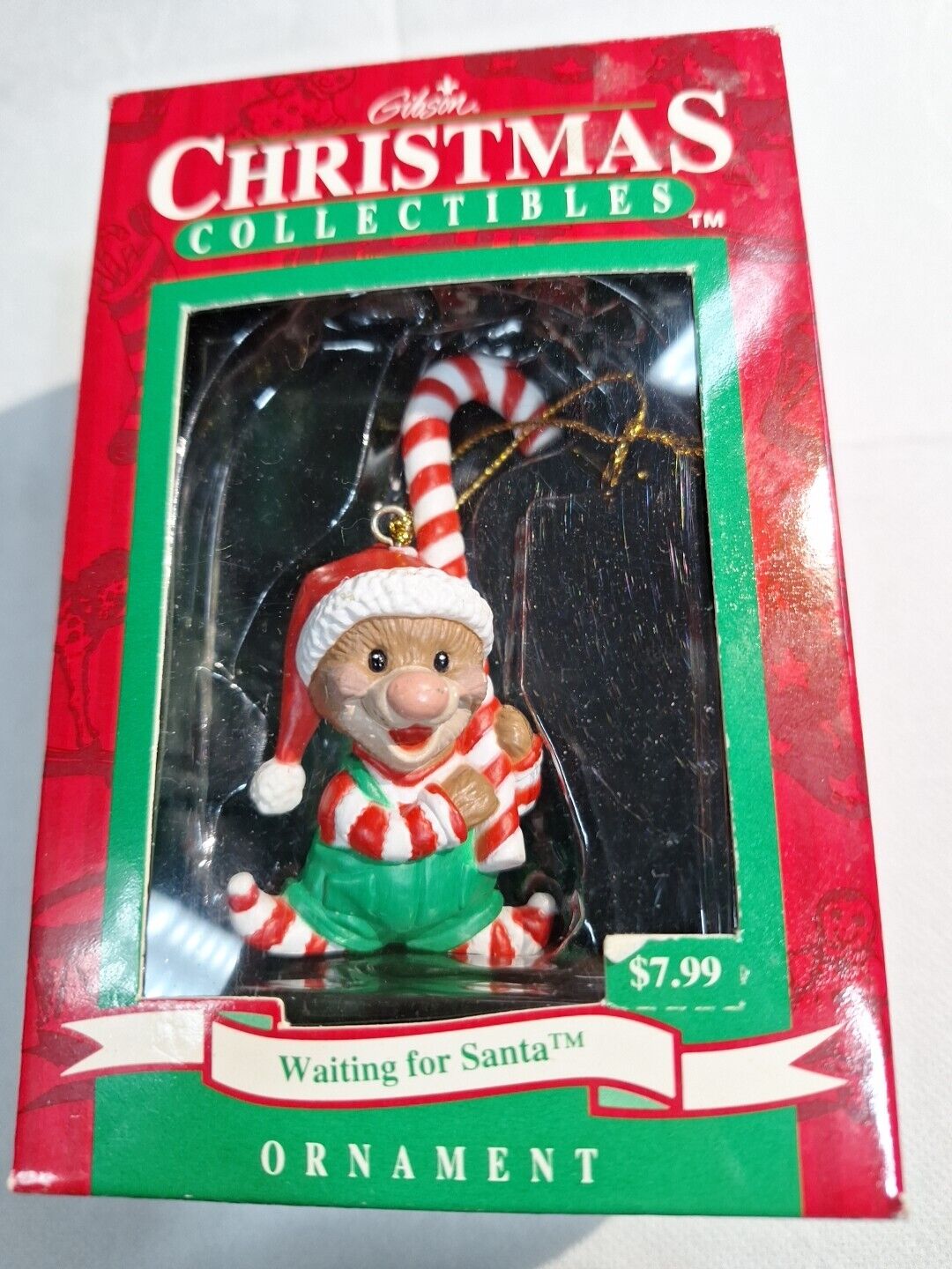 Suzy\'s Zoo Ollie (or Martha) candy cane WAITING FO SANTA Christmas ornament 1995