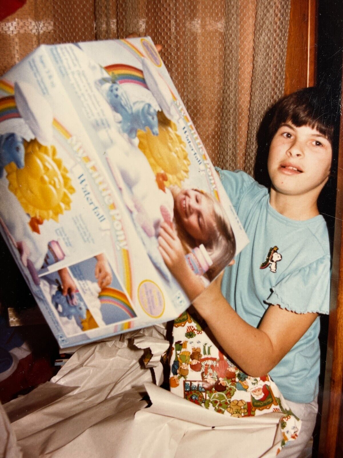JF Photograph Girl Unwrapping Gift My Little Pony Waterfall Box 1984