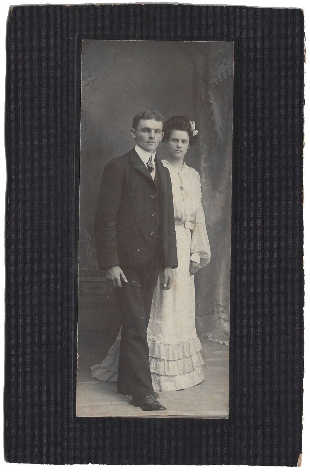 Man Standing in Front of Woman Full Length Dress Vintage Photo