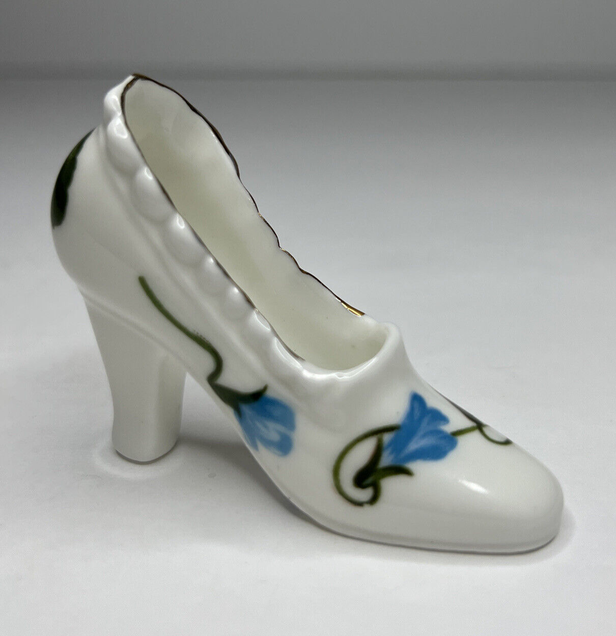 LP Fine Bone China Taiwan Blue Flowers Gild Miniature Slipper Shoe
