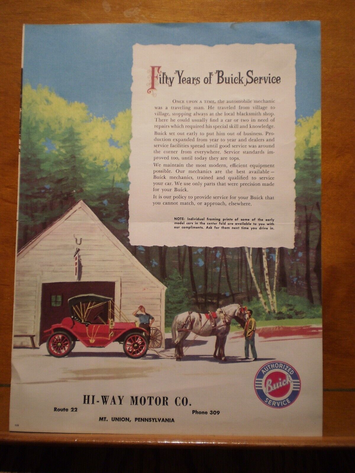 Hi-Way Motor Co  Mount Union,Pa  Huntingdon County  Buick advertisement paper