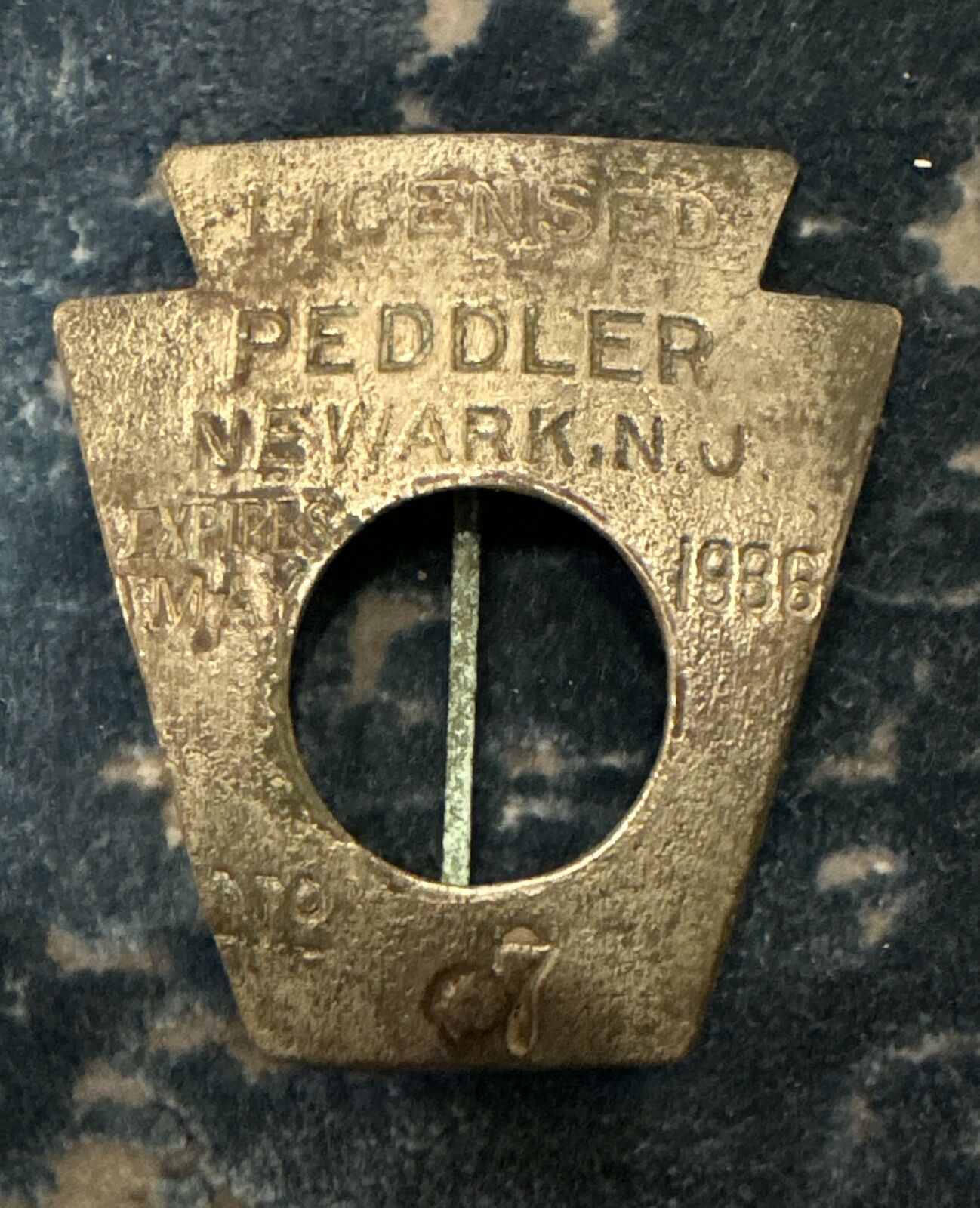 1936 LICENSED PEDDLER Badge Pinback NEWARK NJ New Jersey No 7 - 1930s
