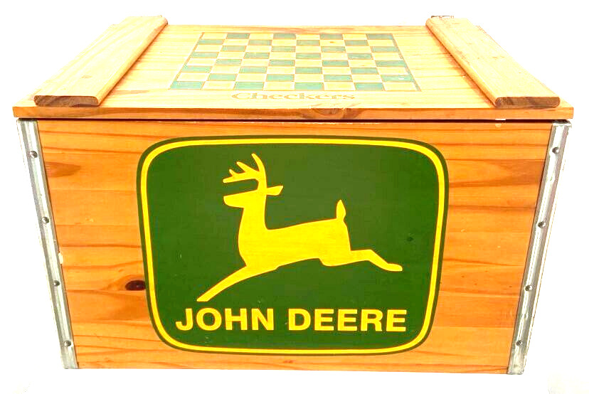 John Deere 1837 Moline IL Wooden Crate Storage Checkers Toy Hinge Lid Box