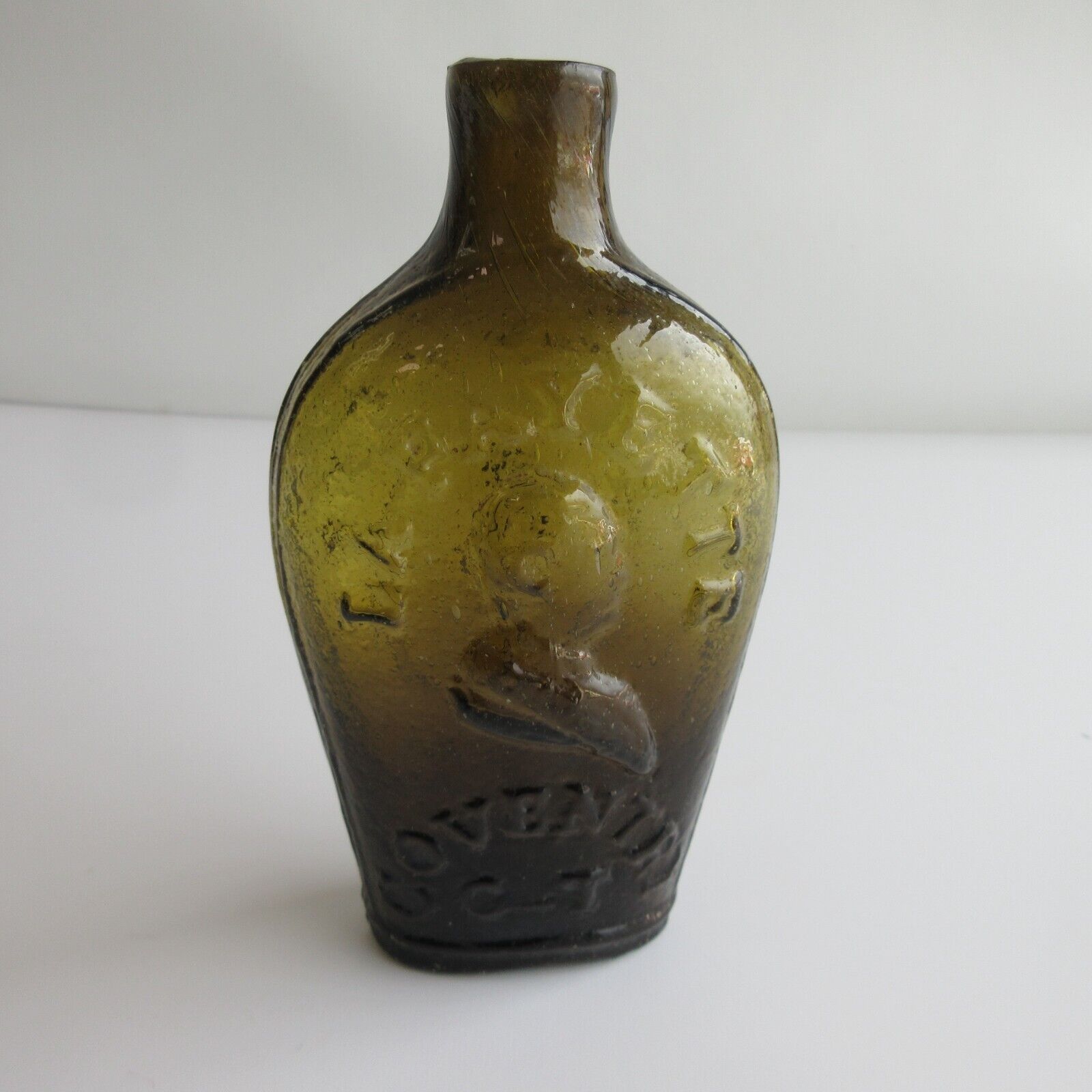 Antique Glass LAFAYETTE LIBERTY CAP PORTRAIT HISTORICAL FLASK Bottle Coventry CT