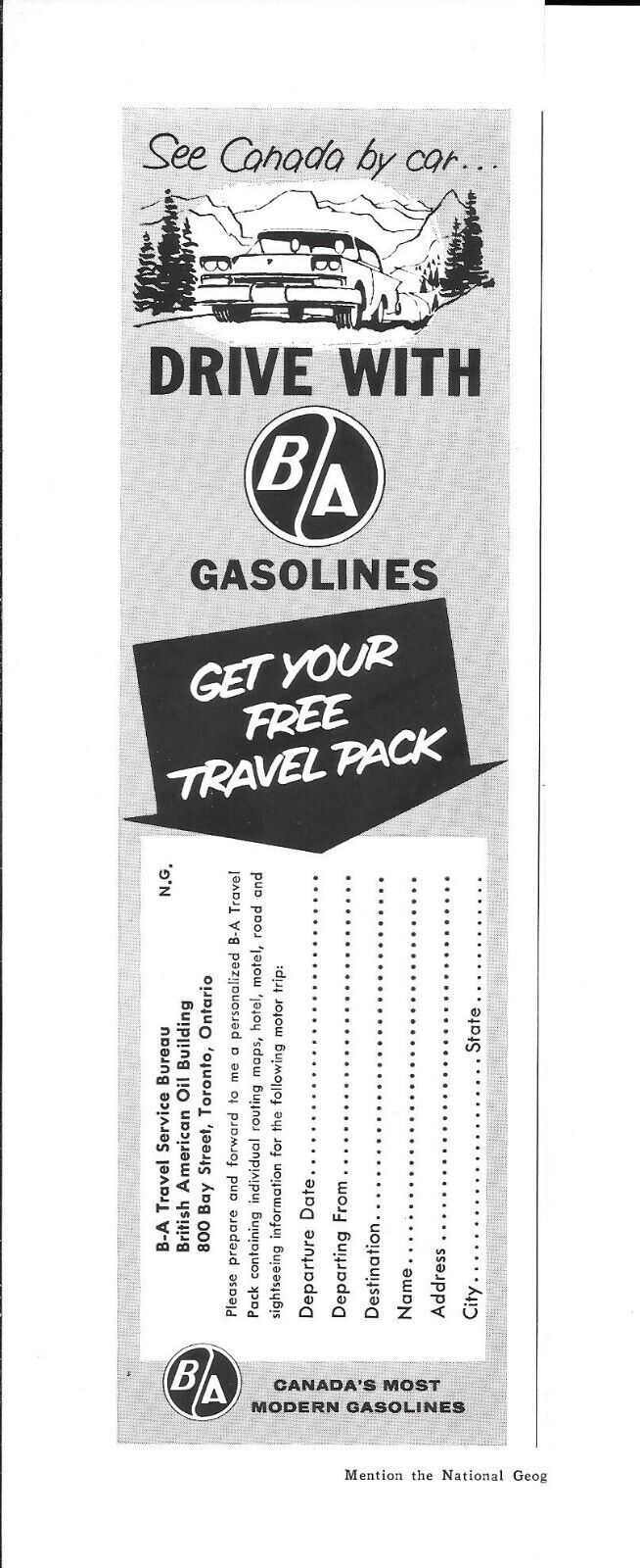 1960\'s BA Gasoline Canada National Geographic Magazine Ad