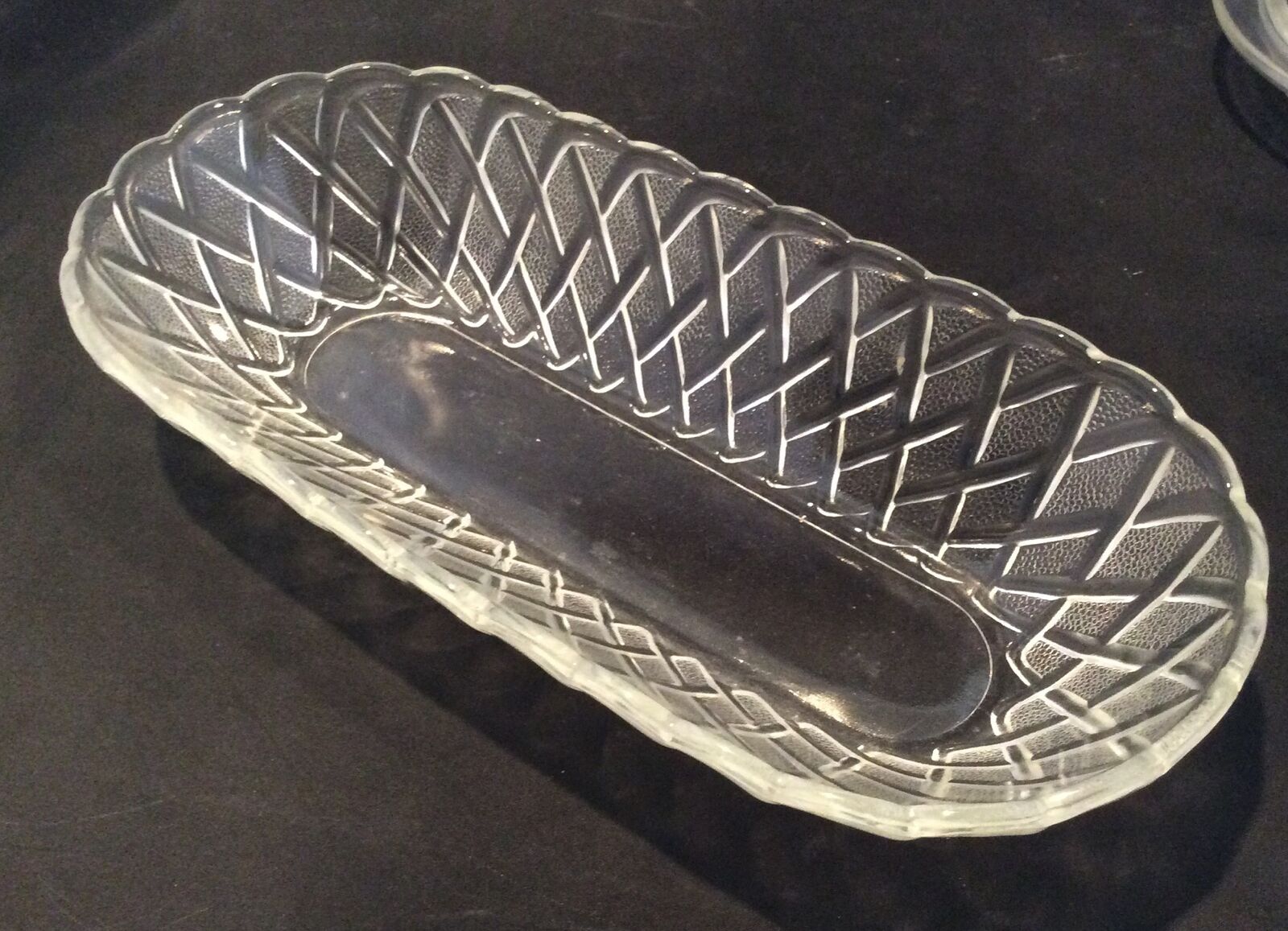 Indiana Glass Pretzel Pattern Clear Oval Celery Dish 10 1/4”