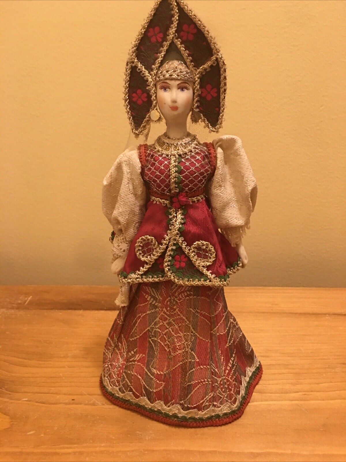 Porcelain Collectible Russian Doll Handmade Traditional Dress