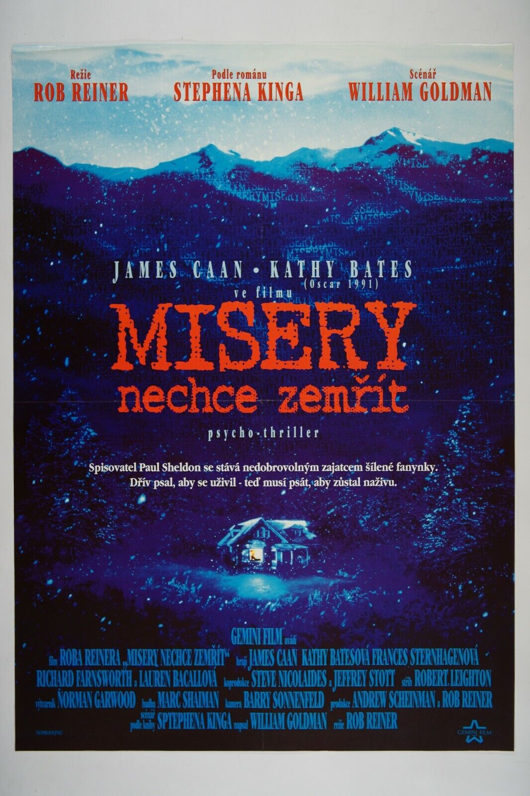 MISERY 23x33 Orig. Czech movie poster 1990 JAMES CAAN, KATHY BATES, STEPHEN KING