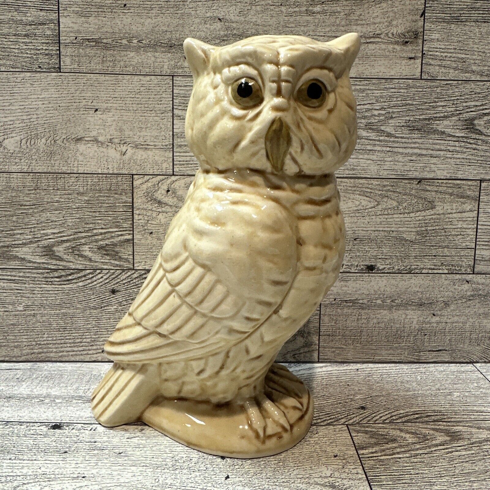 Ceramic Owl Figurine 7.25x4.5” Textured Japan Vintage *Chipped*