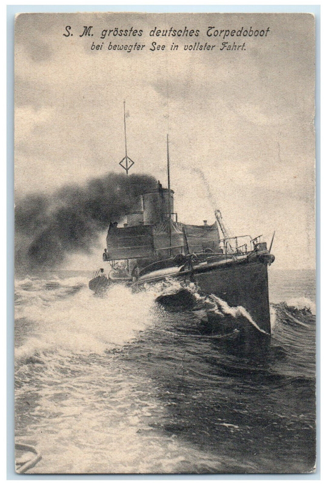 1906 Largest German Torpedo Boat at Full Speed Kiel Germany Posted WW1 Postcard