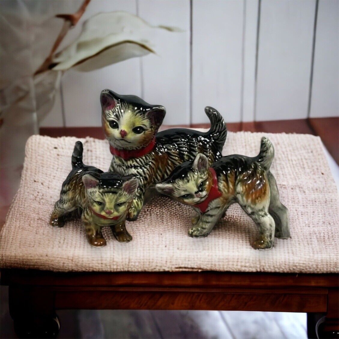 Vintage Camille Naudot Ceramic Cat Lot with 3 Figurines