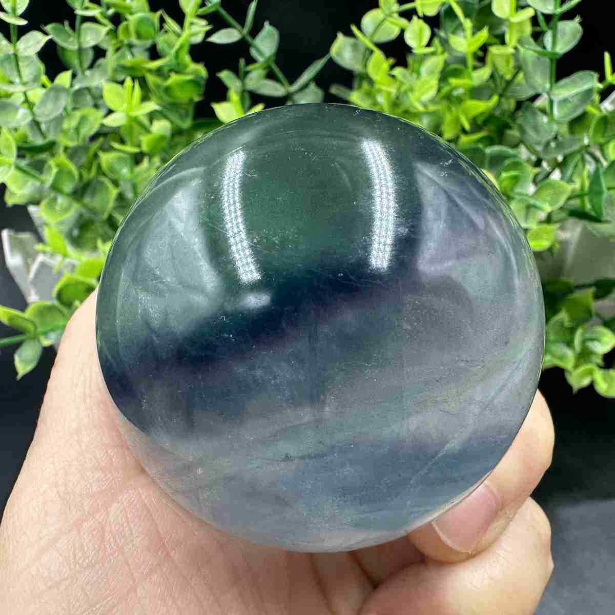 335g Natural Feather Fluorite Quartz Sphere Crystal Energy Ball Reiki Gem Decor 