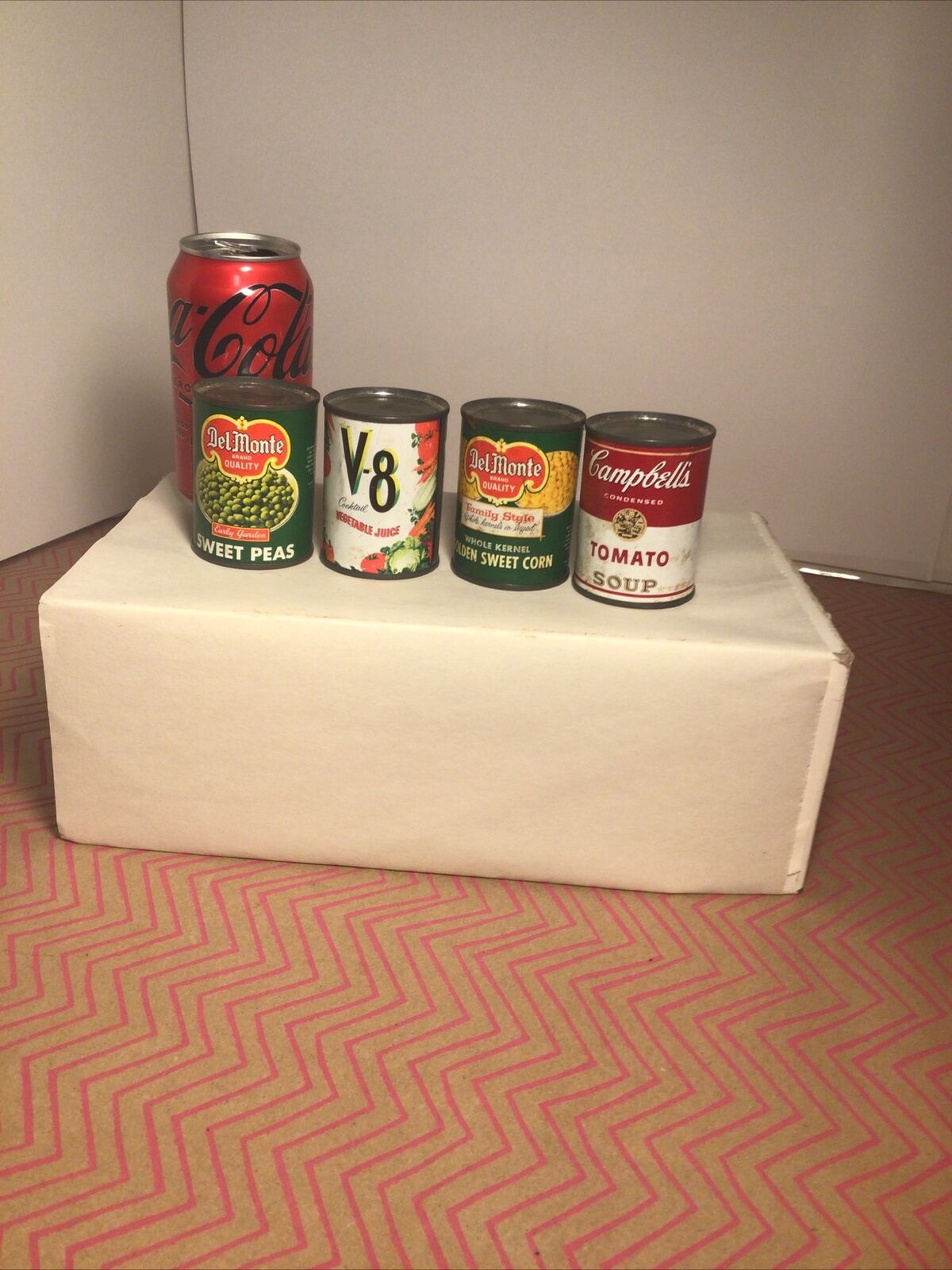 Del Monte Corn Can Miniature Advertising  Sealed Empty  V 8 Campbells Tomato Lot