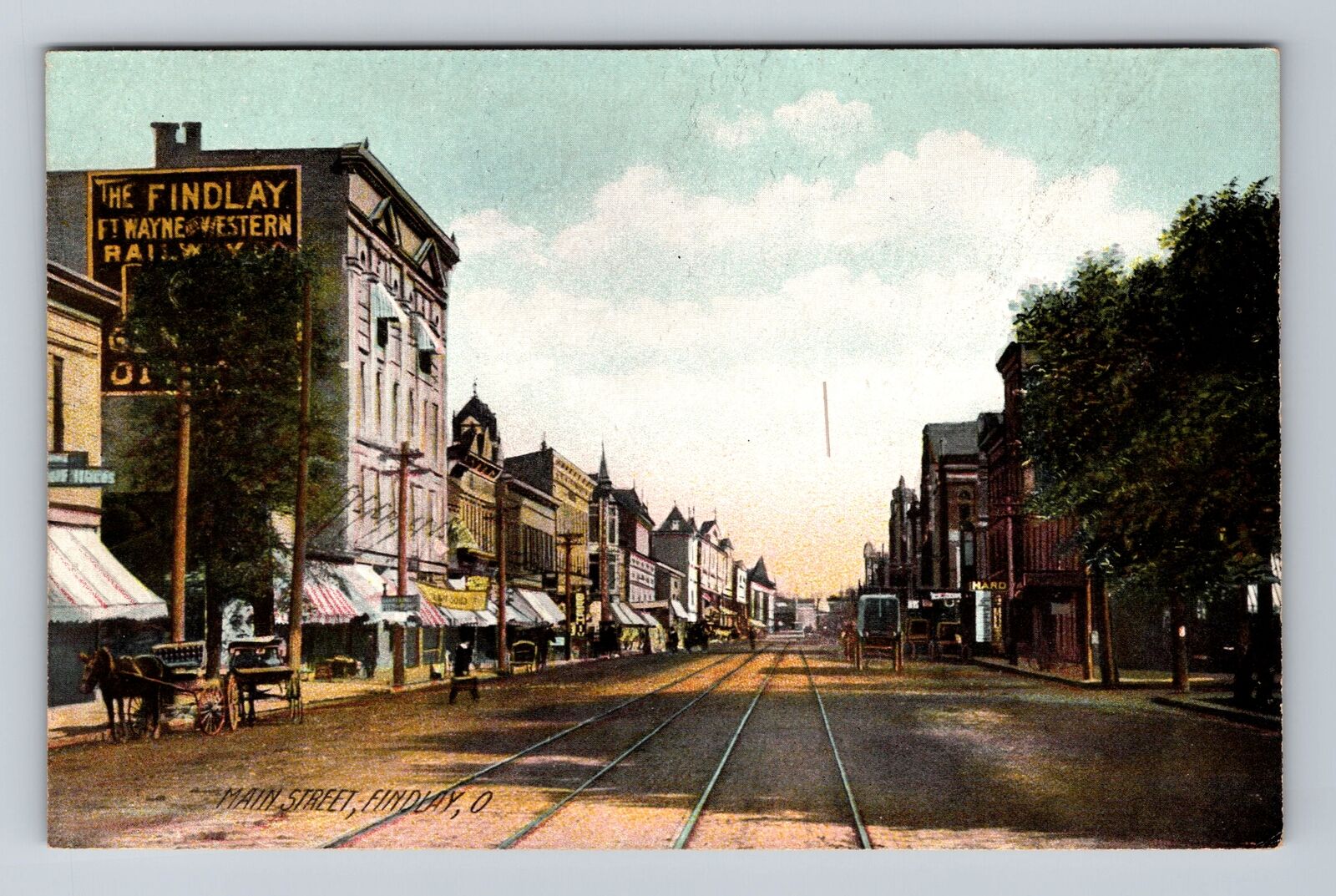 Findlay OH-Ohio, Scenic View Main Street Business Area, Vintage Postcard