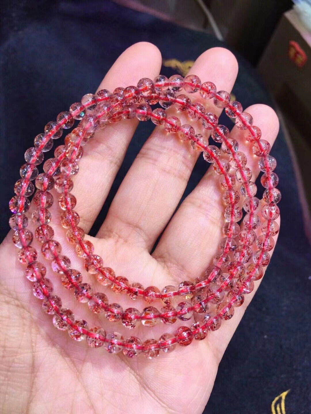 4.7mm Real Natural Red Strawberry 7 Seven Super Fine Iron Ore The Bead Bracelet