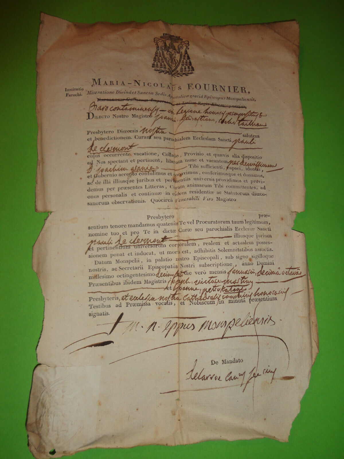 MARIE NICOLAS FURNIER EVEQUE DE MONTPELLIER FROM 1806 TO 1834 signer beziers