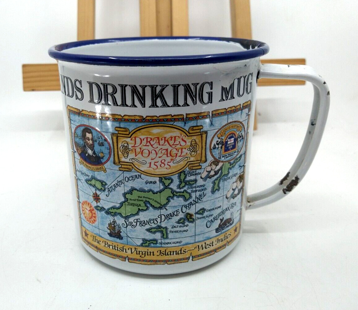 Vintage Pusser’s Rum British Virgin Islands Dinking Mug Drake\'s Voyage Enamel