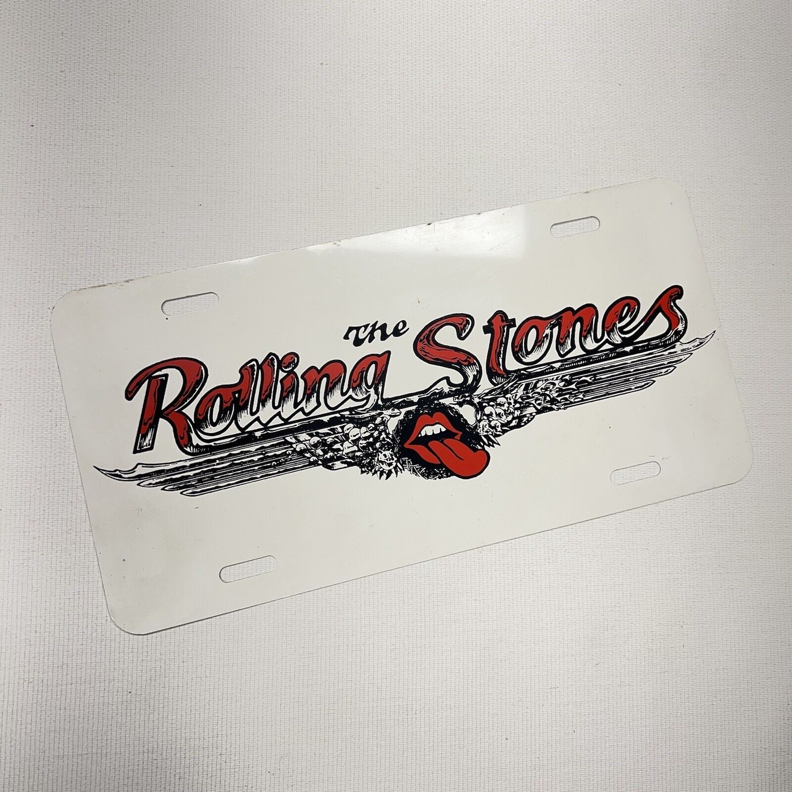 Vintage The Rolling Stones License Plate Cover Frame Logo White Metal Car Music