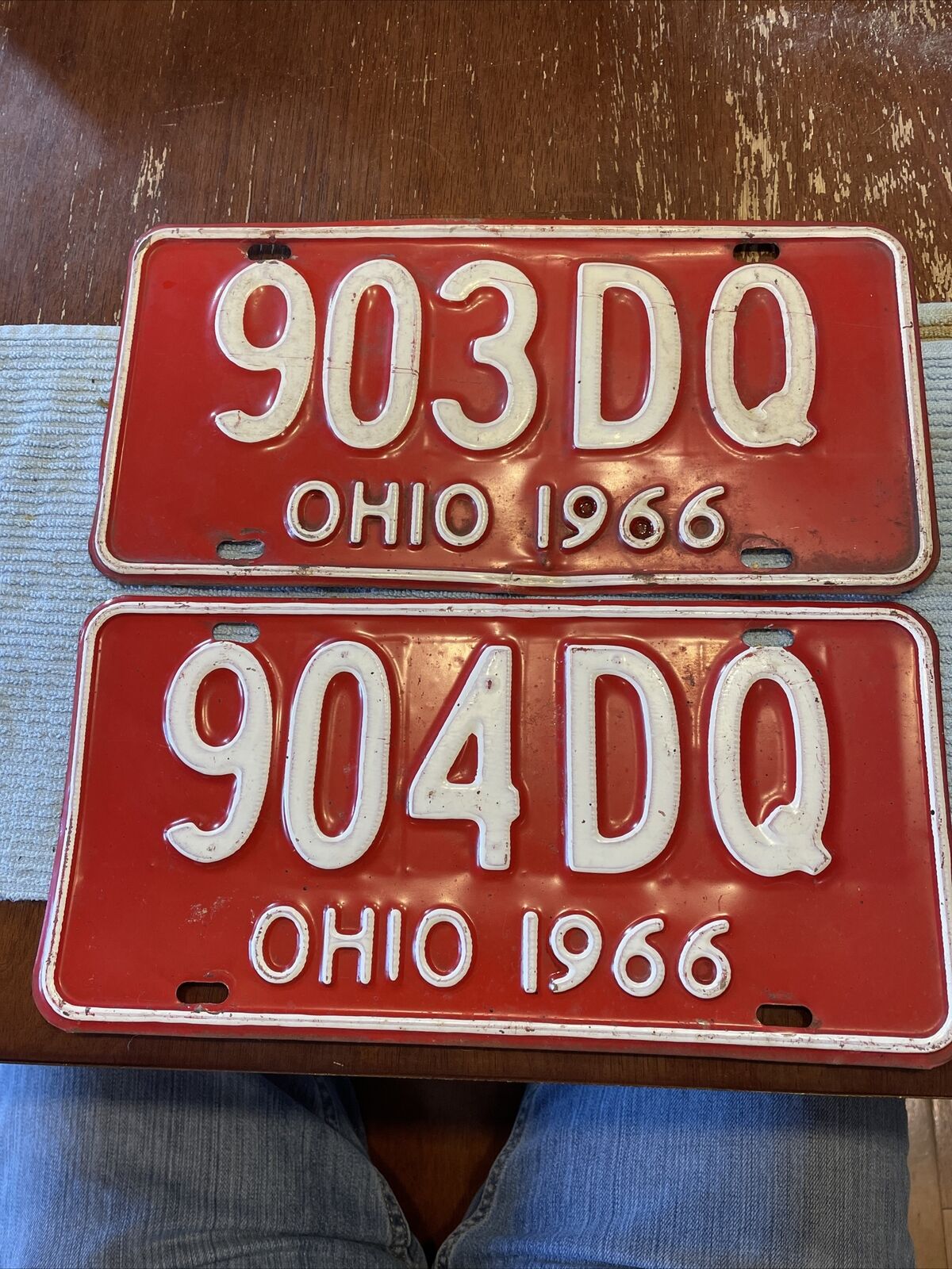 Very RARE Consecutive Sequential Numbers Ohio license plates  RED/White 1966