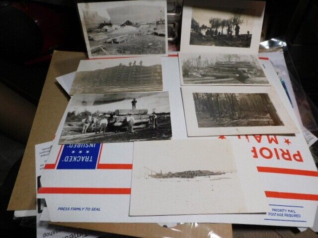 VINT REAL PHOTO POSTCARD RPPC LOT, LOGGING AND LUMBER MILLING