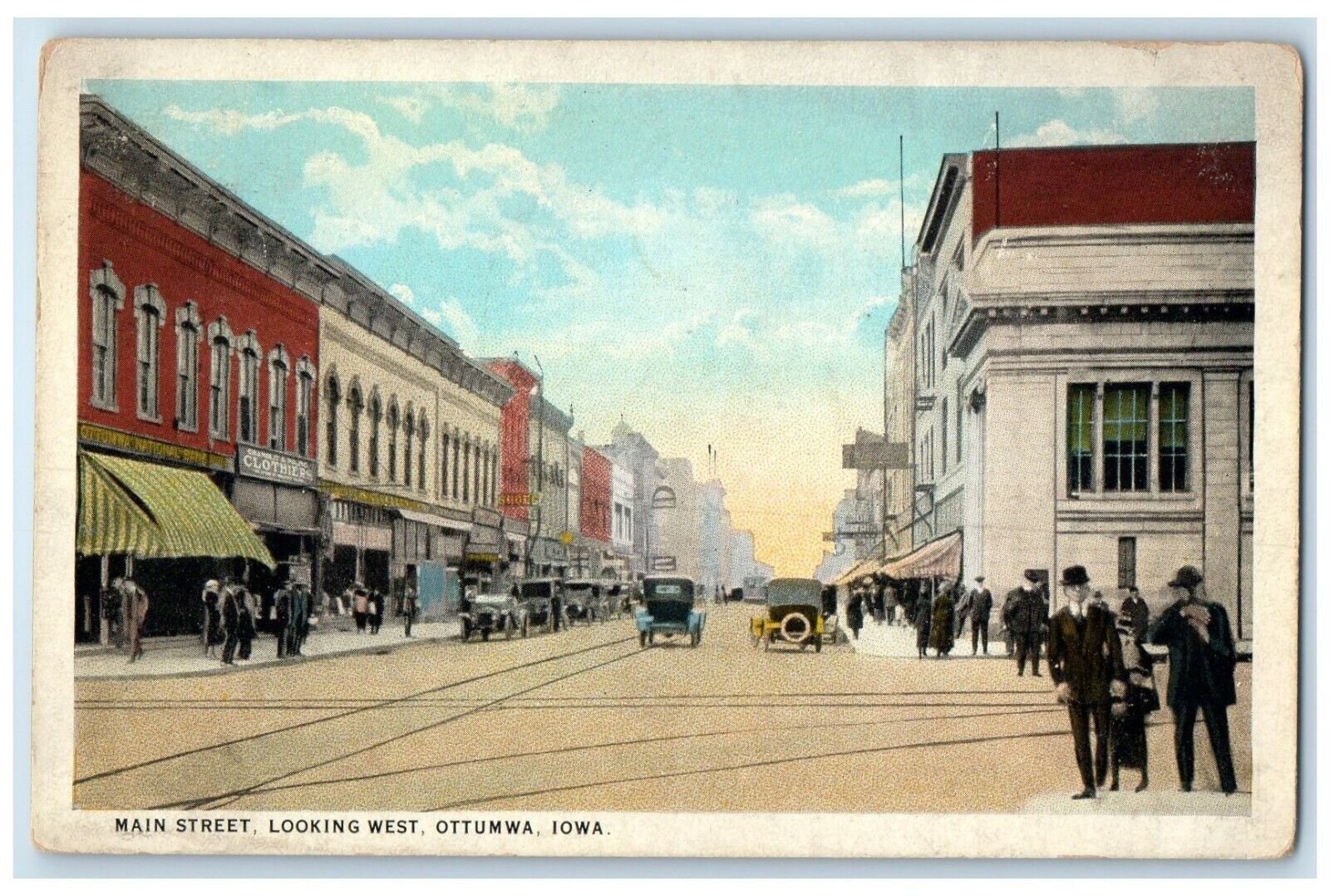 1928 Main Street Looking West Exterior Classic Cars Road Ottumwa Iowa Postcard